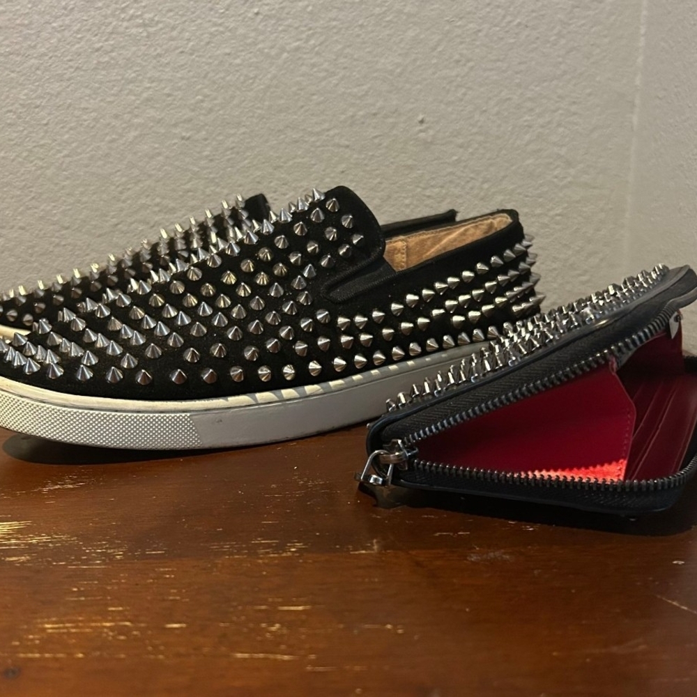 Christian Louboutin Black Spiked Sneakers and Wallet